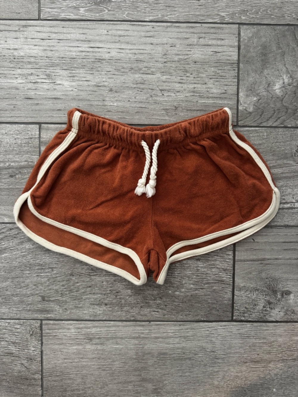 Rylee + Cru Rust Athletic Terry Shorts with Cream Trim size 4-5
